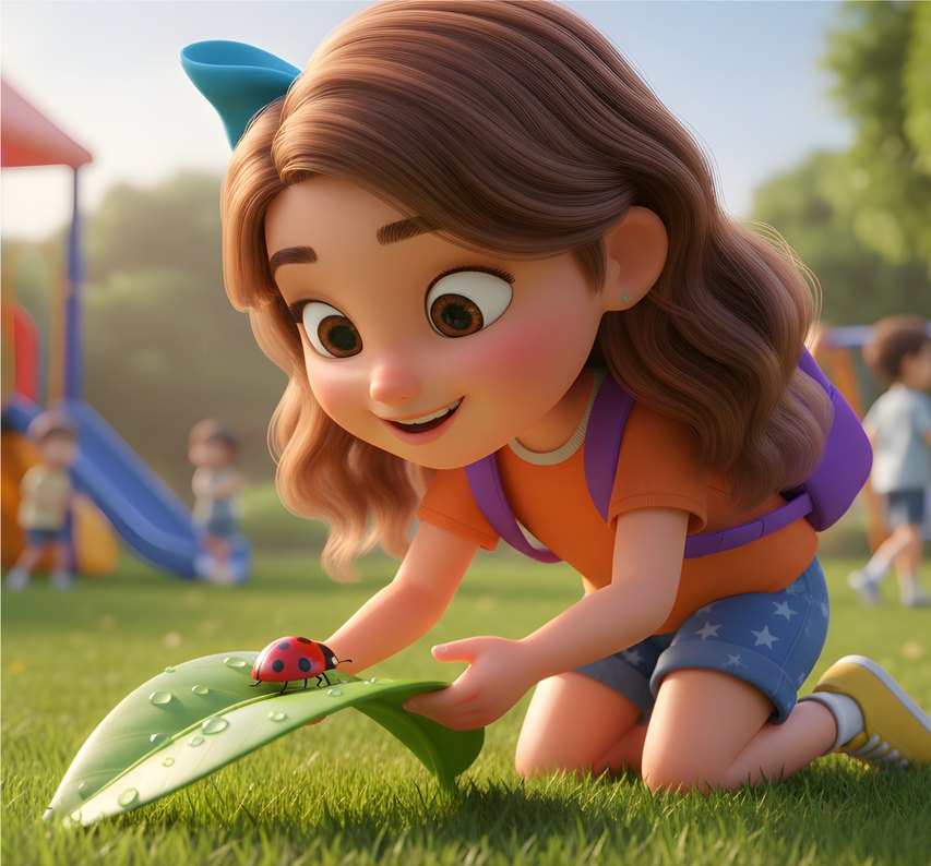 « Voici Luiza. C’est une fille qui aime beaucoup de choses : jouer au parc, écouter des histoires et découvrir de nouveaux mots. » (traduit du portugais)